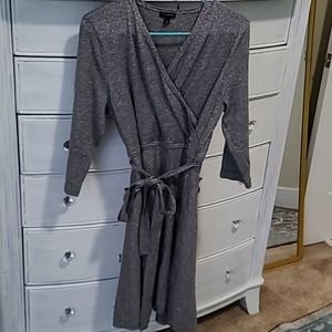 Talbots MERINO WOOL BLEND SHIMMER WRAP DRESS silver XL
